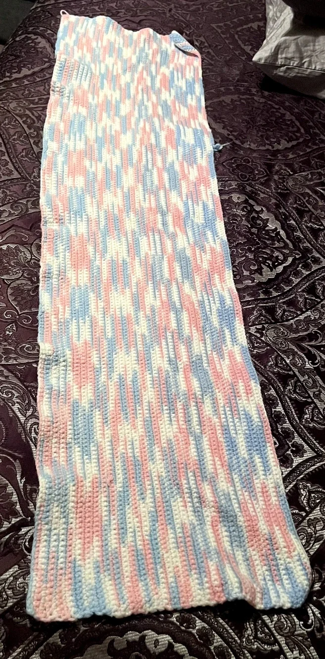 Handmade Crochet Baby Afghan Blanket Pink & Blue Unisex‎ Crib runner knit 52x14